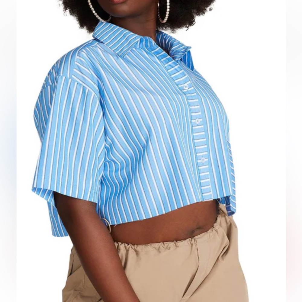 Steve Madden Ellison Blue and White Pinstripe Design Top. Sz XXL. NWT